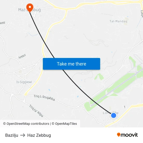 Bazilju to Haz Zebbug map