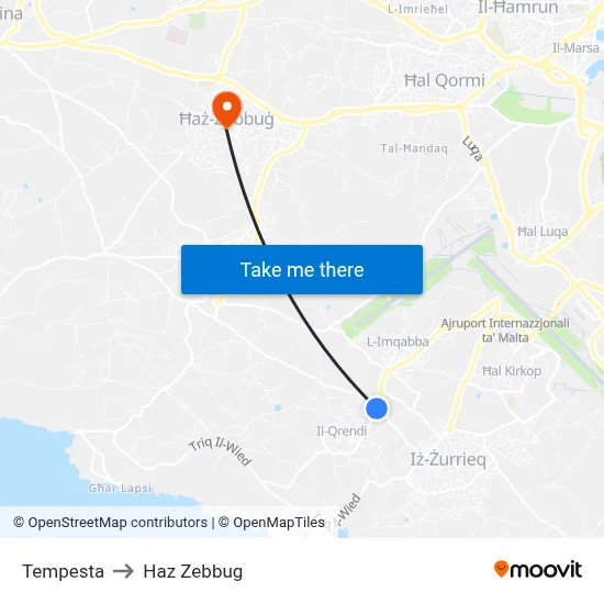 Tempesta to Haz Zebbug map