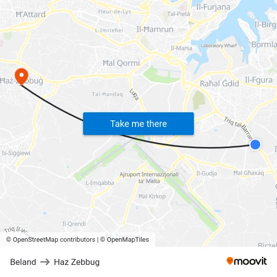 Beland to Haz Zebbug map