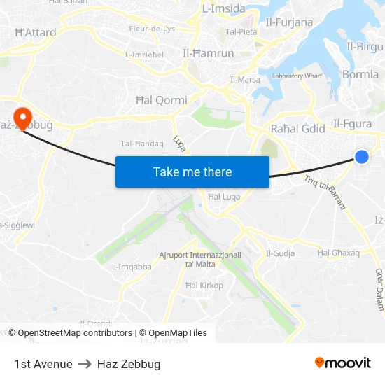 1st Avenue to Haz Zebbug map
