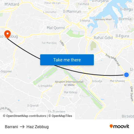 Barrani to Haz Zebbug map