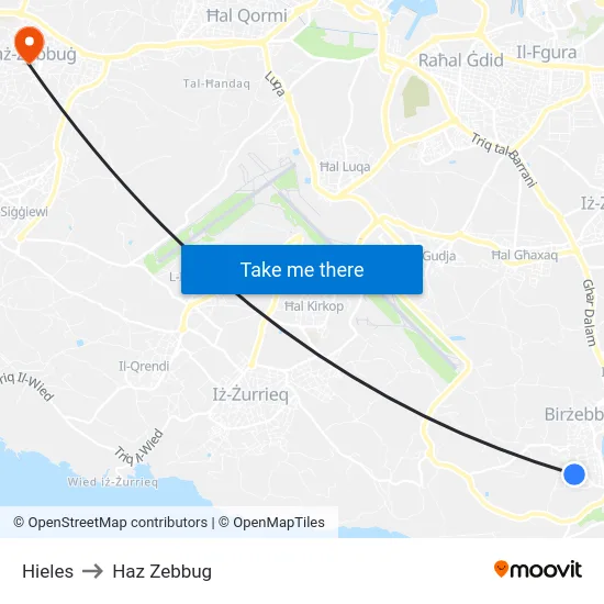 Hieles to Haz Zebbug map