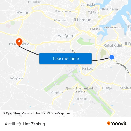Xintill to Haz Zebbug map