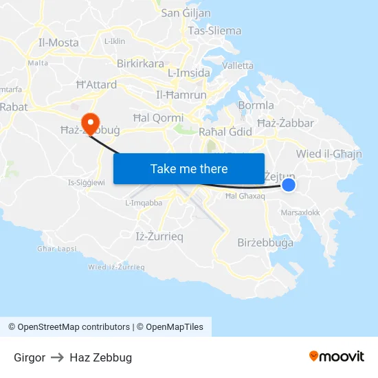 Girgor to Haz Zebbug map