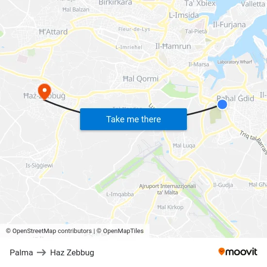 Palma to Haz Zebbug map