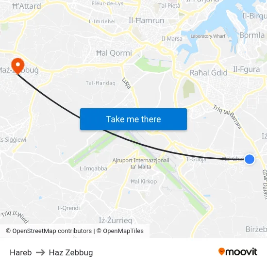 Hareb to Haz Zebbug map