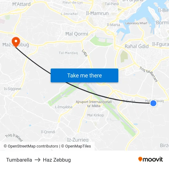 Tumbarella to Haz Zebbug map