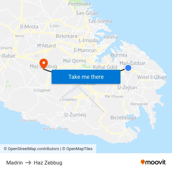 Madrin to Haz Zebbug map