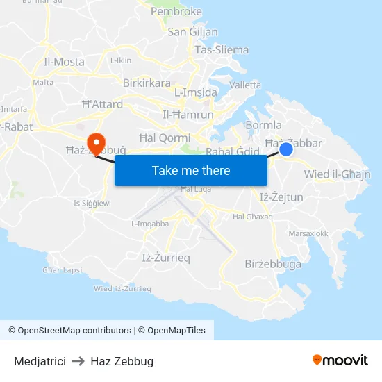 Medjatrici to Haz Zebbug map