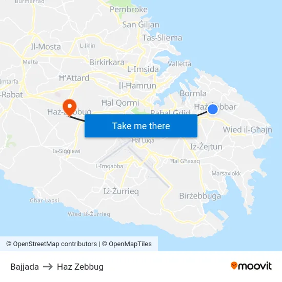 Bajjada to Haz Zebbug map