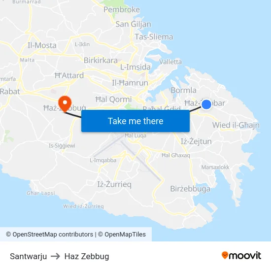Santwarju to Haz Zebbug map