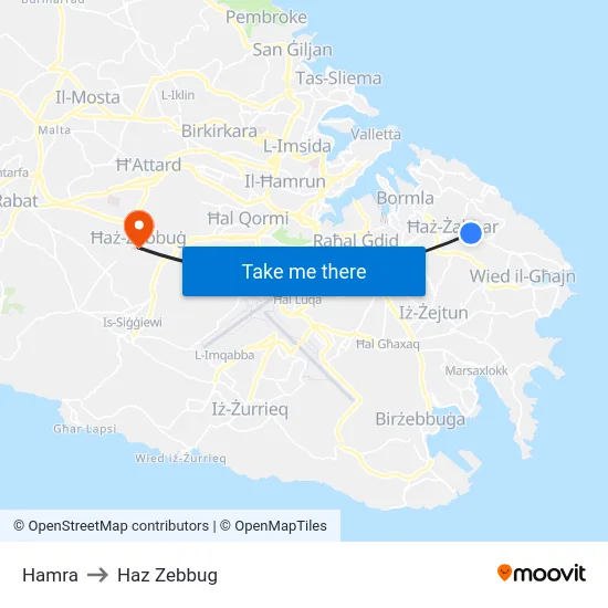 Hamra to Haz Zebbug map