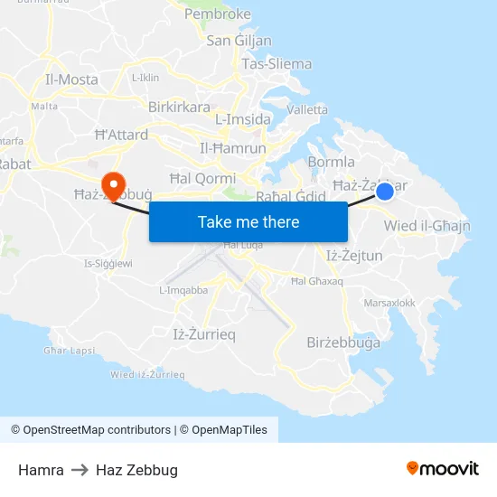 Hamra to Haz Zebbug map