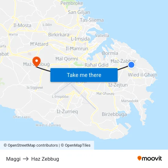 Maggi to Haz Zebbug map