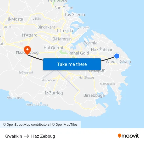 Gwakkin to Haz Zebbug map