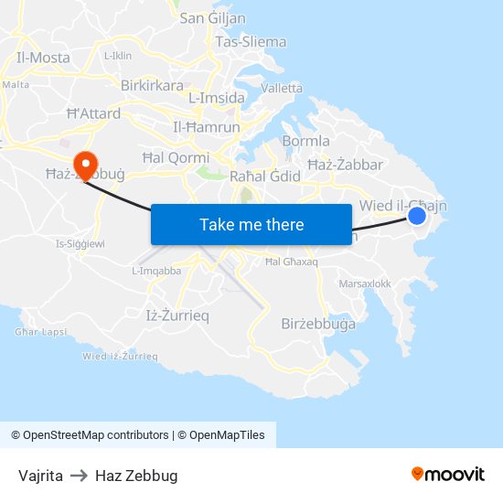 Vajrita to Haz Zebbug map