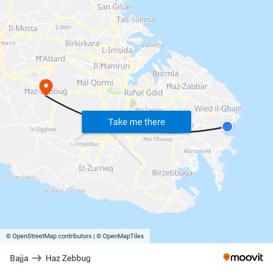 Bajja to Haz Zebbug map