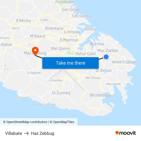 Villabate to Haz Zebbug map