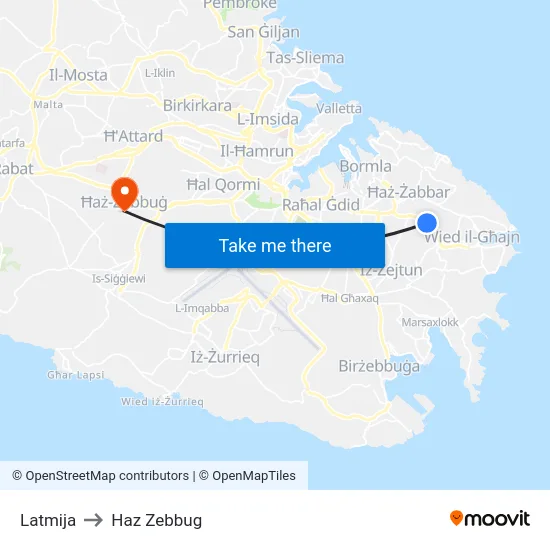 Latmija to Haz Zebbug map