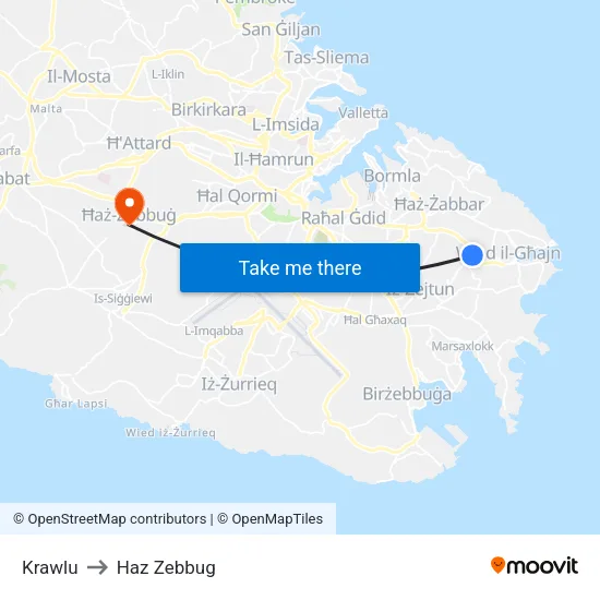 Krawlu to Haz Zebbug map