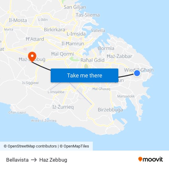 Bellavista to Haz Zebbug map