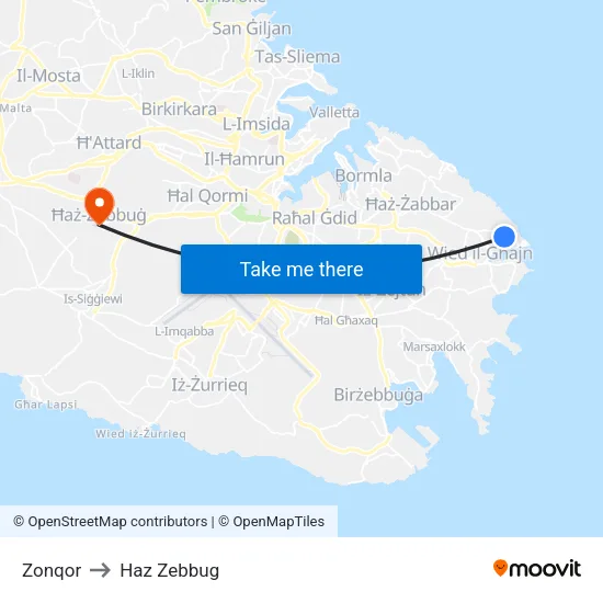 Zonqor to Haz Zebbug map