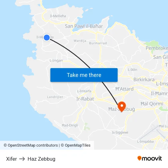 Xifer to Haz Zebbug map