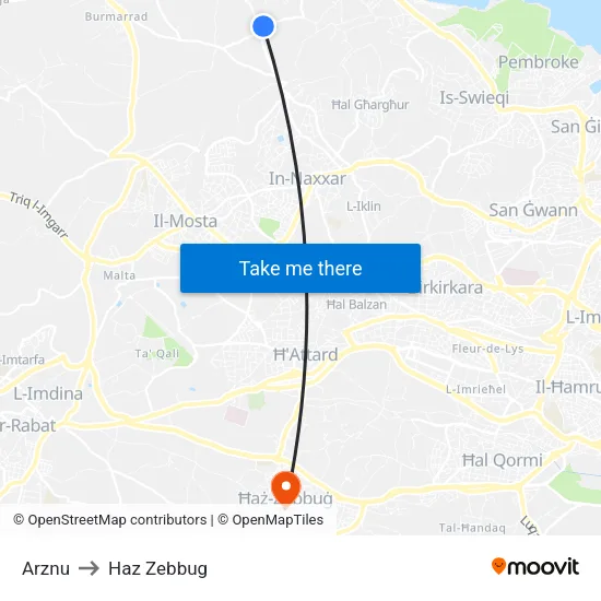 Arznu to Haz Zebbug map