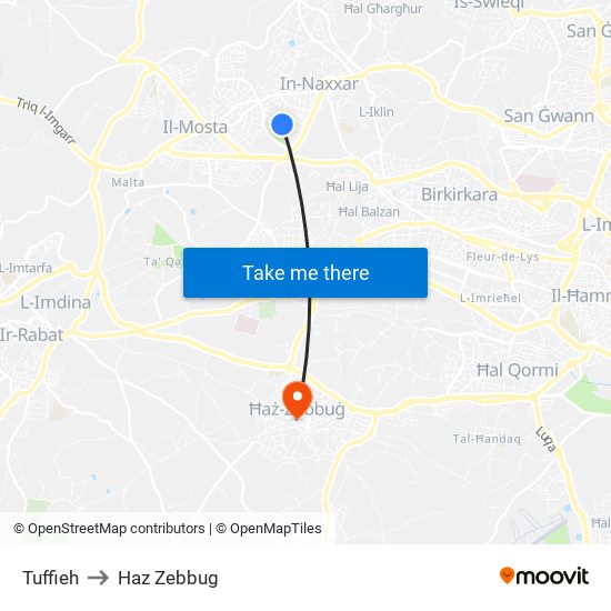 Tuffieh to Haz Zebbug map