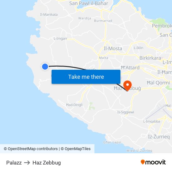 Palazz to Haz Zebbug map