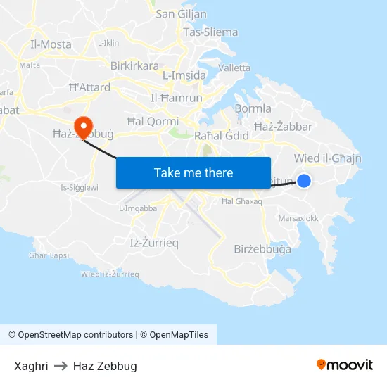 Xaghri to Haz Zebbug map