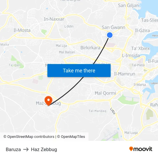 Baruza to Haz Zebbug map