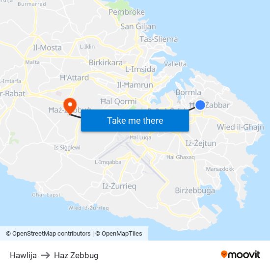 Hawlija to Haz Zebbug map