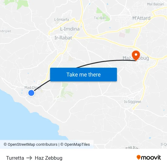 Turretta to Haz Zebbug map