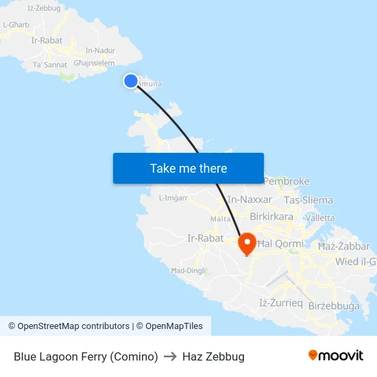 Blue Lagoon Ferry (Comino) to Haz Zebbug map