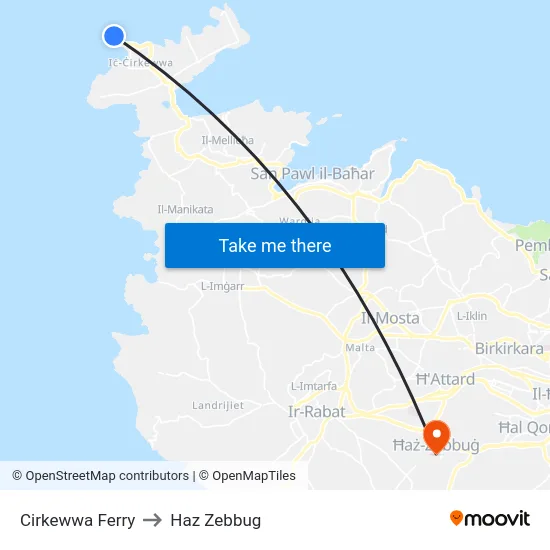 Cirkewwa Ferry to Haz Zebbug map