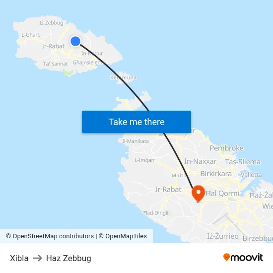 Xibla to Haz Zebbug map