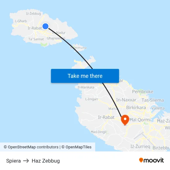 Spiera to Haz Zebbug map