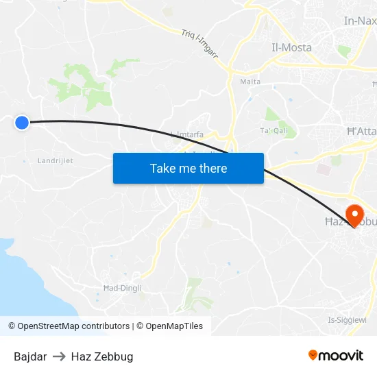 Bajdar to Haz Zebbug map
