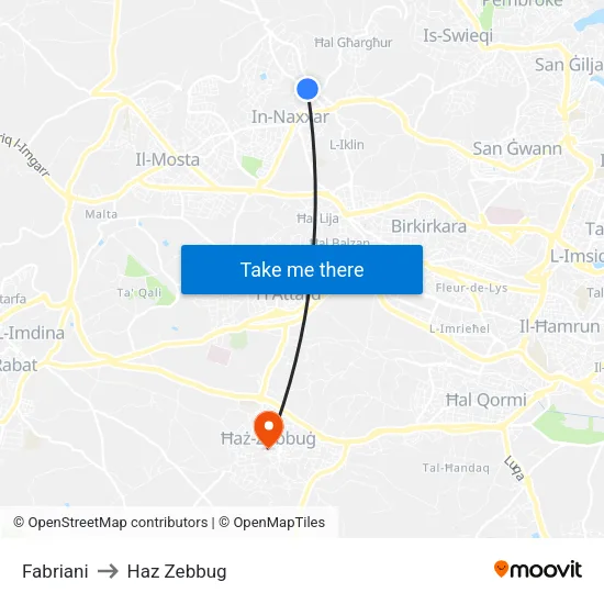 Fabriani to Haz Zebbug map