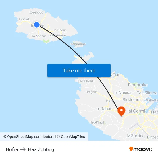 Hofra to Haz Zebbug map