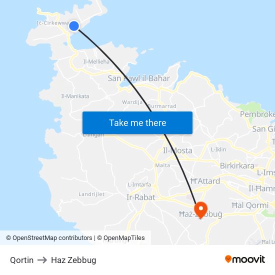 Qortin to Haz Zebbug map