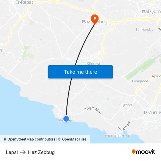 Lapsi to Haz Zebbug map