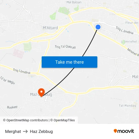 Merghat to Haz Zebbug map
