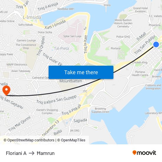 Floriani A to Ħamrun map
