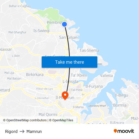 Rigord to Ħamrun map