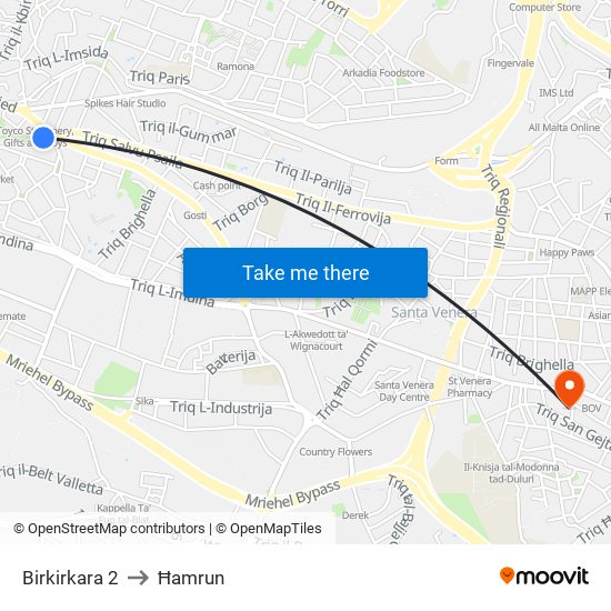 Birkirkara 2 to Ħamrun map