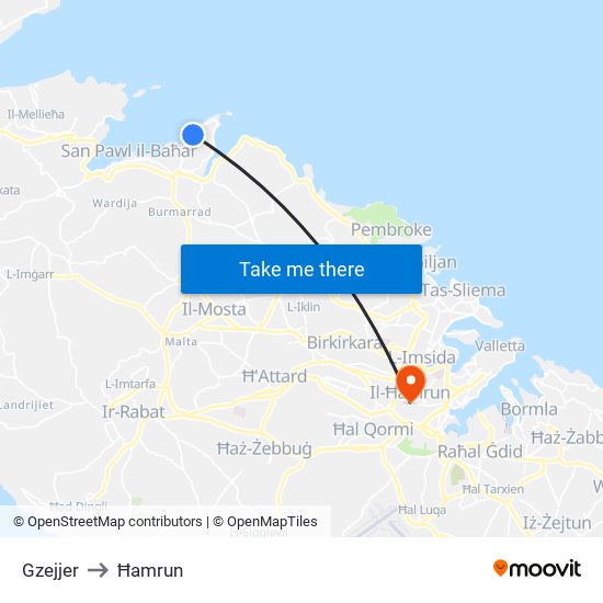 Gzejjer to Ħamrun map