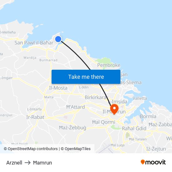 Arznell to Ħamrun map