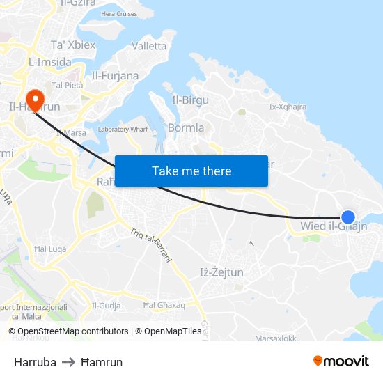 Harruba to Ħamrun map